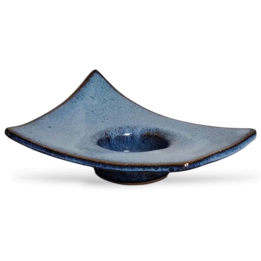 Wehring Studio Pottery Tealight Holder – Blue Glazed Geometric